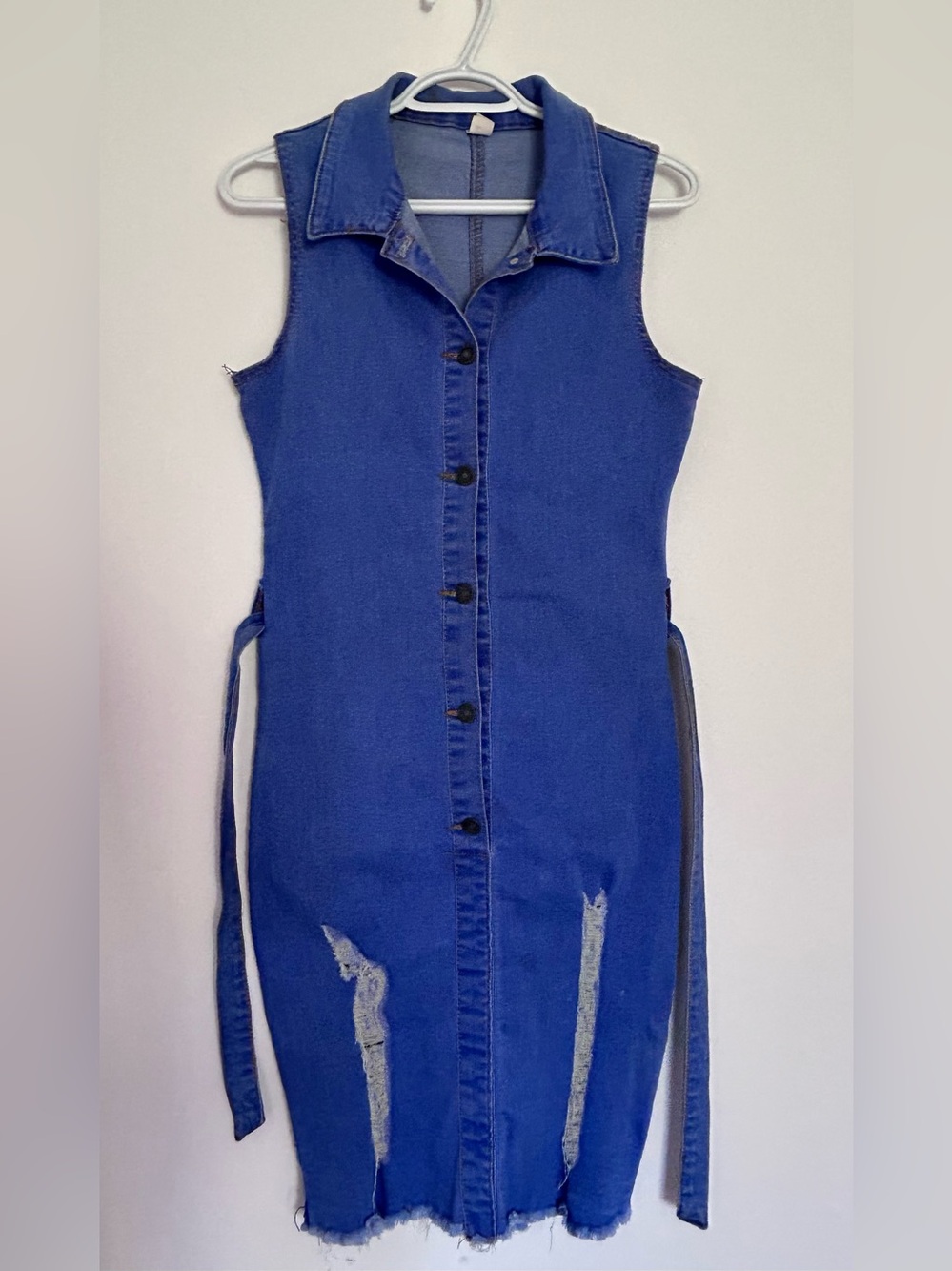 Sleeveless Blue Denim Button-Front Dress